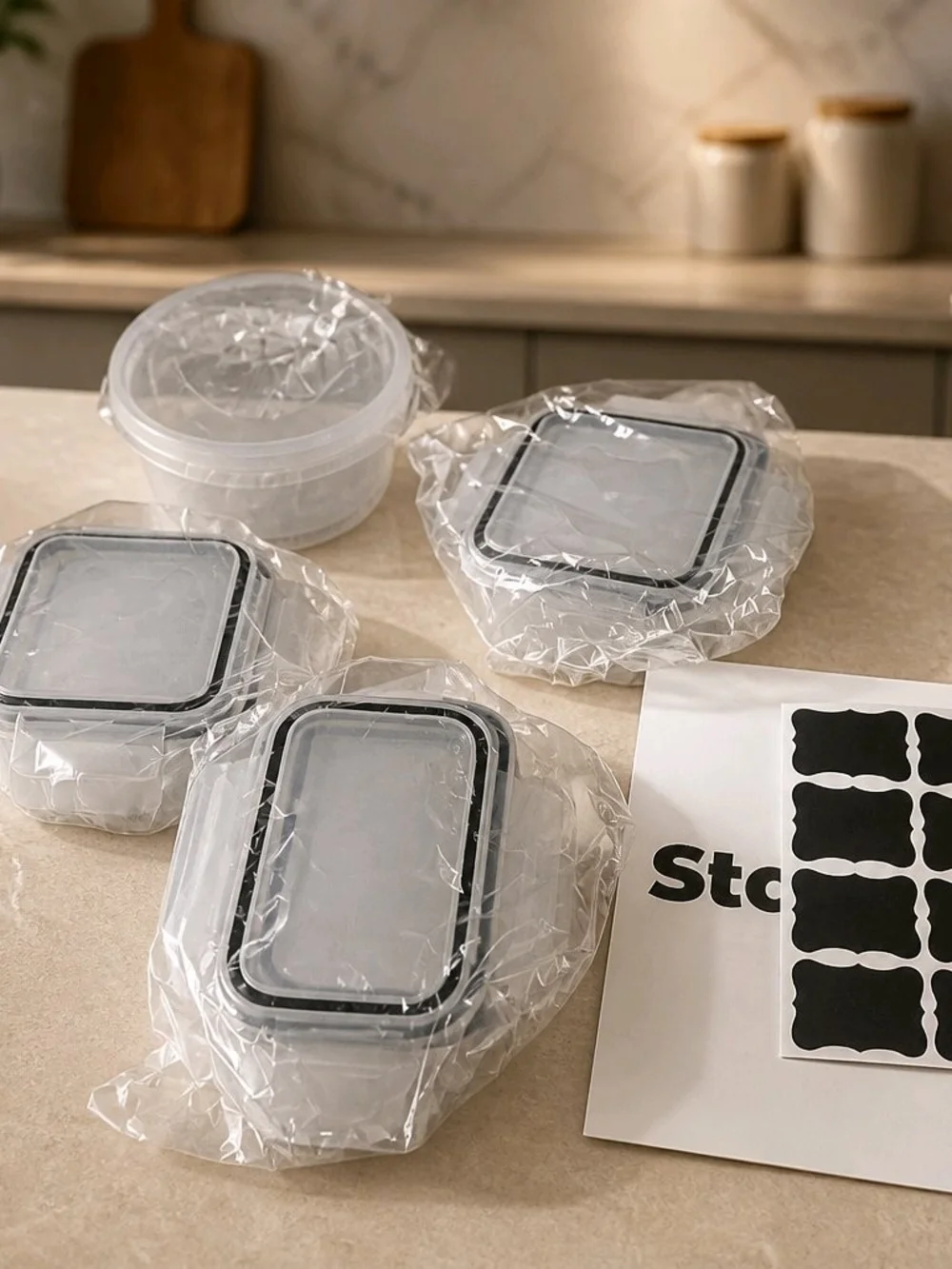 Clear Plastic Food Storage Containers with Black-Trim Lids - Set of 12